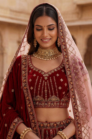 Red Sequin with Embroidered Silk Lehenga