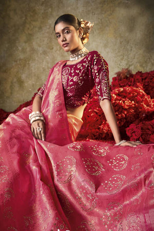 Pink Woven Silk Saree