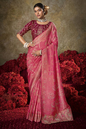 Pink Woven Silk Saree