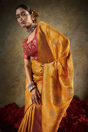 Mustard Woven Silk Saree