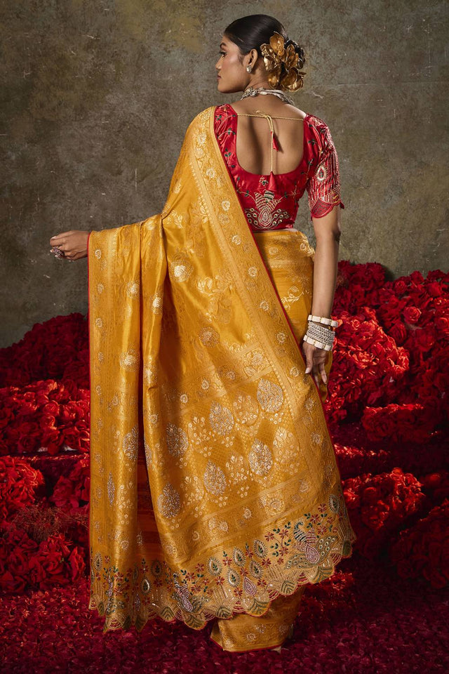 Mustard Woven Silk Saree