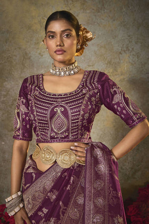 Wine Woven Silk Saree