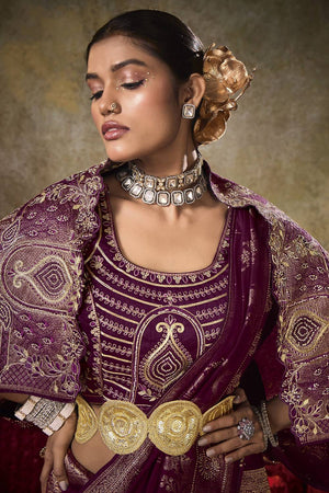 Wine Woven Silk Saree