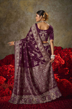 Wine Woven Silk Saree