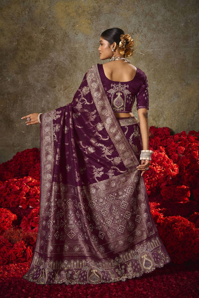 Wine Woven Silk Saree