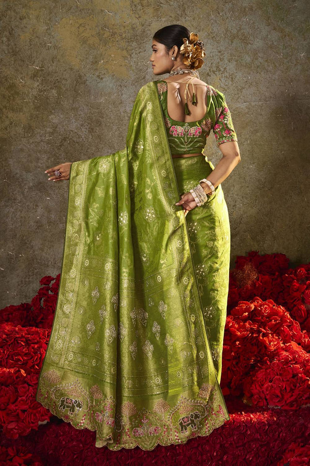 Dark Green Woven Silk Saree