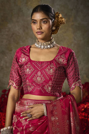 Magenta Woven Silk Saree