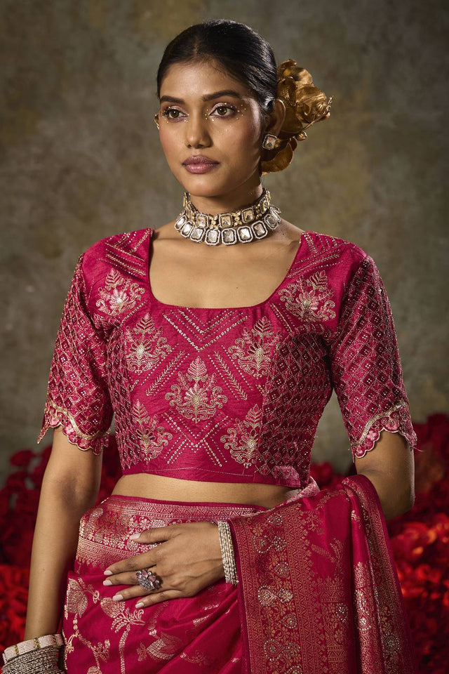 Magenta Woven Silk Saree