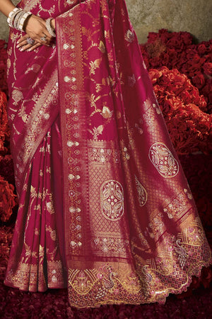 Magenta Woven Silk Saree