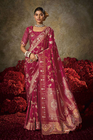 Magenta Woven Silk Saree