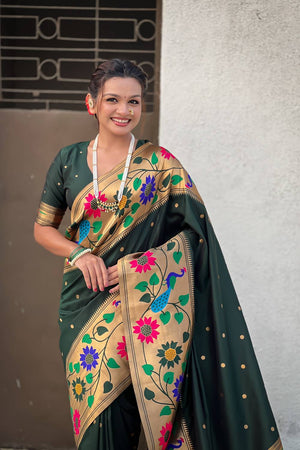 Green Woven Paithani Silk Saree