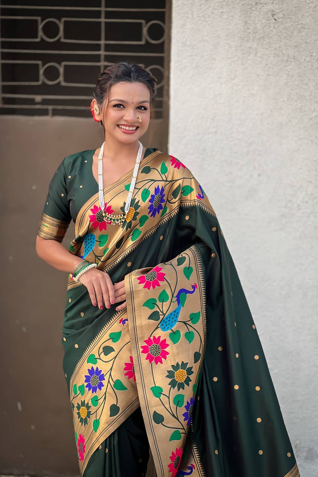 Green Woven Paithani Silk Saree