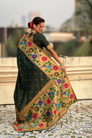 Green Woven Paithani Silk Saree