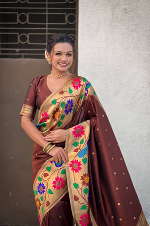 Brown Woven Paithani Silk Saree