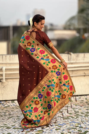 Brown Woven Paithani Silk Saree
