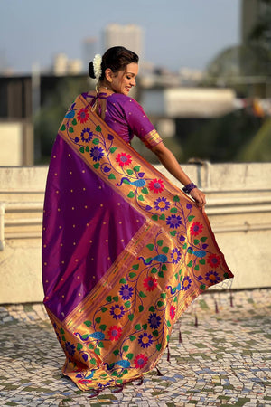 Violet Woven Paithani Silk Saree