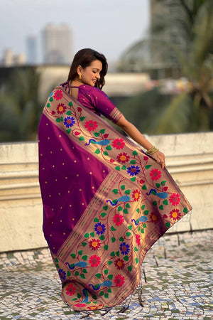 Wine Woven Paithani Silk Saree