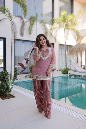 Pink Mirror Sequin Silk Palazzo Suits