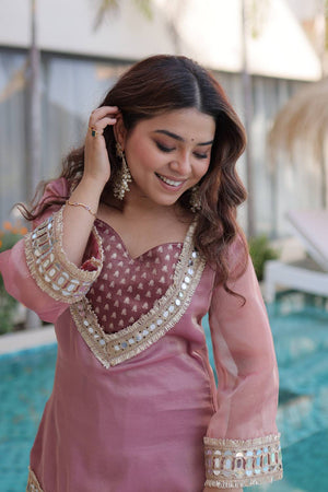 Pink Mirror Sequin Silk Palazzo Suits