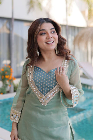 Blue Mirror Sequin Silk Palazzo Suits