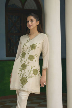 Green Floral Embroidered Chinon Co-Ord Set