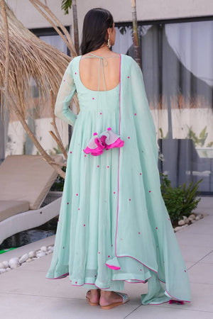 Sea Green Embroidered Georgette Anarkali Suits