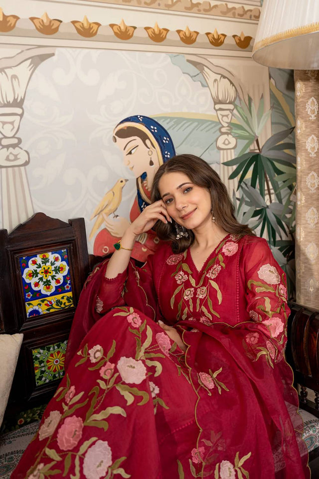 Maroon Floral Embroidered Muslin Anarkali Suits (ACA4851)