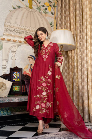 Maroon Floral Embroidered Muslin Anarkali Suits (ACA4851)