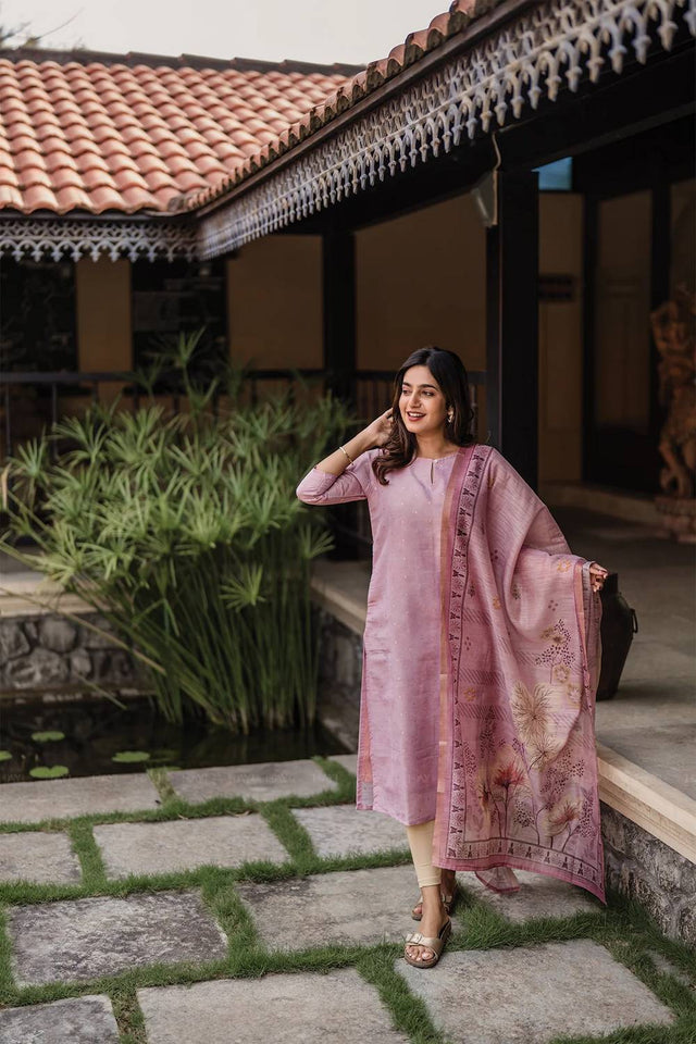 Peach Woven Jacquard Straight Cut Suits