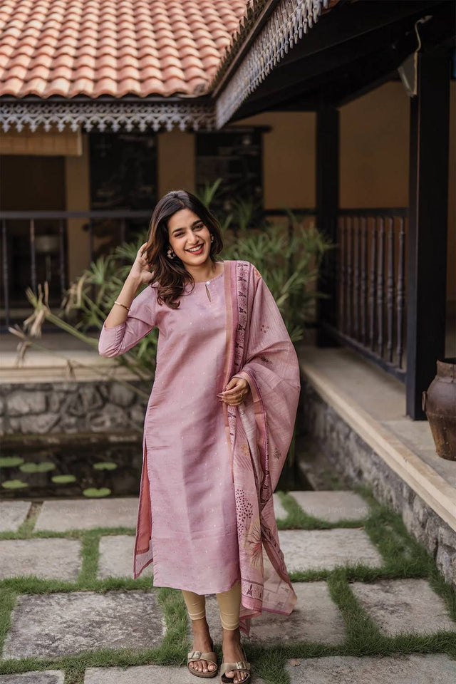 Peach Woven Jacquard Straight Cut Suits