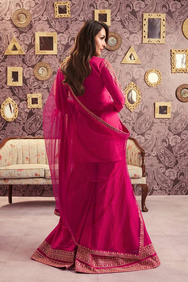 Pink Sequin with Embroidered Chanderi Sharara Suits