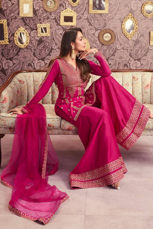 Pink Sequin with Embroidered Chanderi Sharara Suits