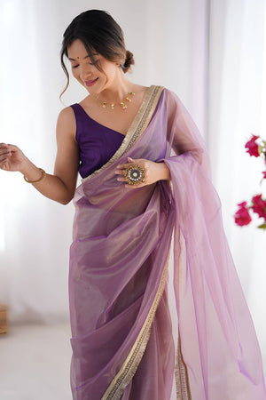 Pink Solid with Lace Border Net Saree