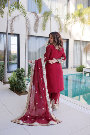Maroon Sequin with Embroidered Silk Straight Cut Suits