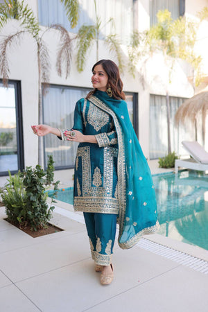 Rama Sequin with Embroidered Silk Straight Cut Suits