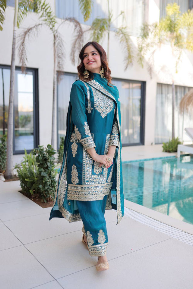 Rama Sequin with Embroidered Silk Straight Cut Suits