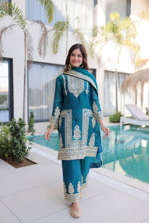 Rama Sequin with Embroidered Silk Straight Cut Suits