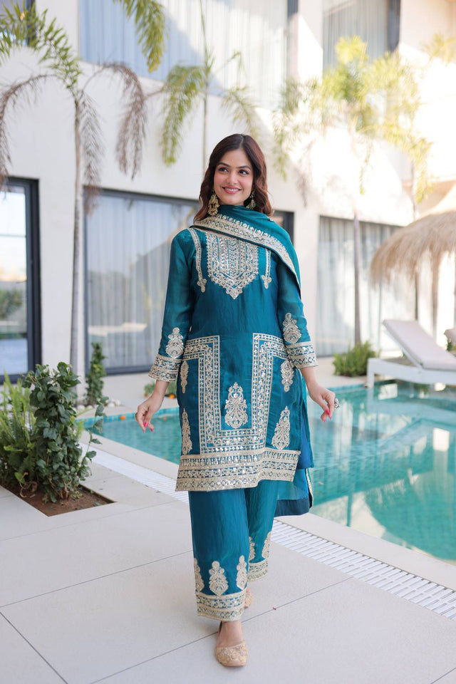Rama Sequin with Embroidered Silk Straight Cut Suits