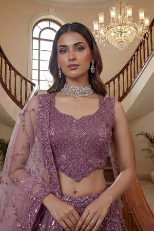 Violet Sequin with Embroidered Net Lehenga
