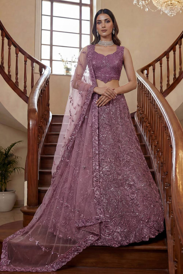 Violet Sequin with Embroidered Net Lehenga