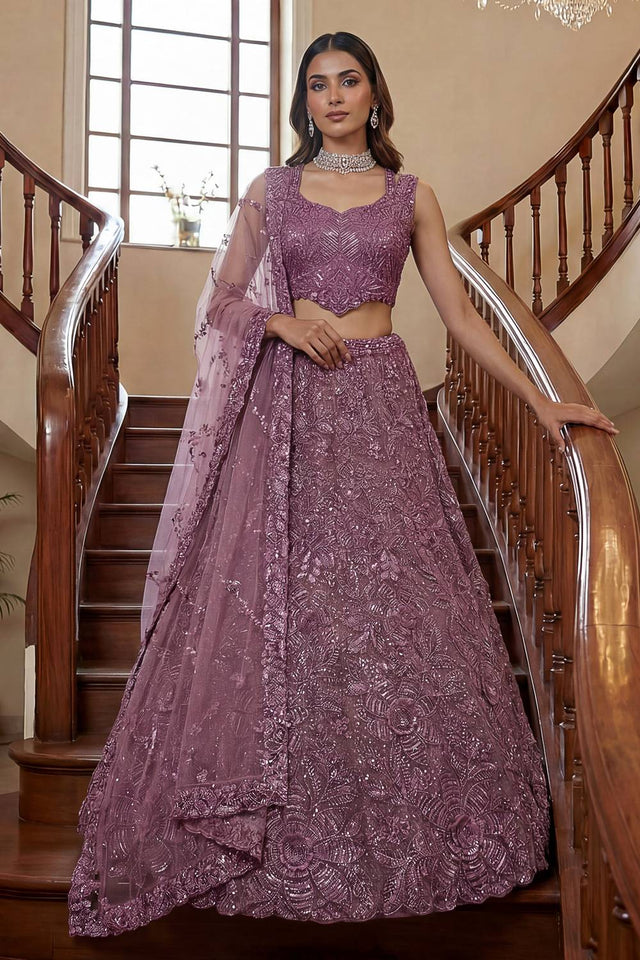 Violet Sequin with Embroidered Net Lehenga