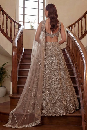 Beige Sequin with Embroidered Net Lehenga
