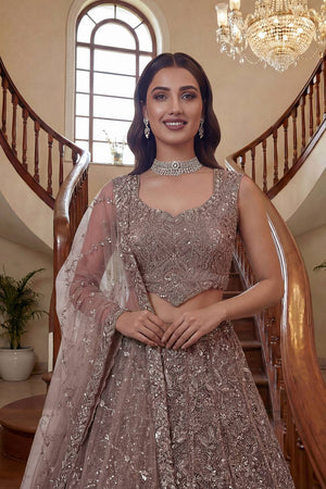Beige Sequin with Embroidered Net Lehenga