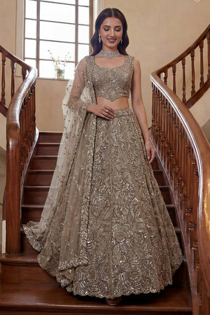 Beige Sequin with Embroidered Net Lehenga