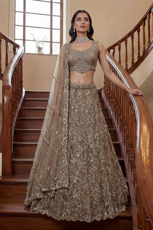 Beige Sequin with Embroidered Net Lehenga