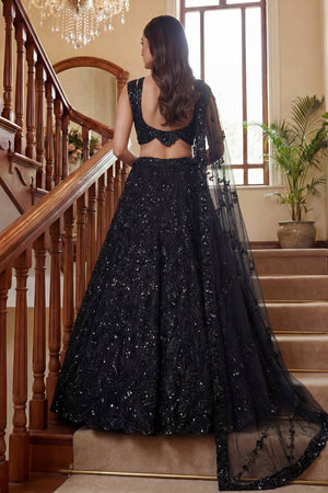 Black Sequin with Embroidered Net Lehenga