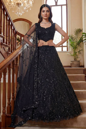 Black Sequin with Embroidered Net Lehenga