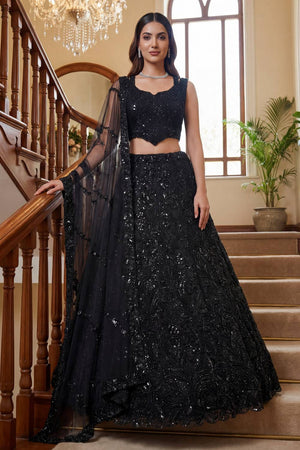 Black Sequin with Embroidered Net Lehenga