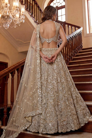 Cream Sequin with Embroidered Net Lehenga