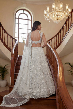 White Sequin with Embroidered Net Lehenga